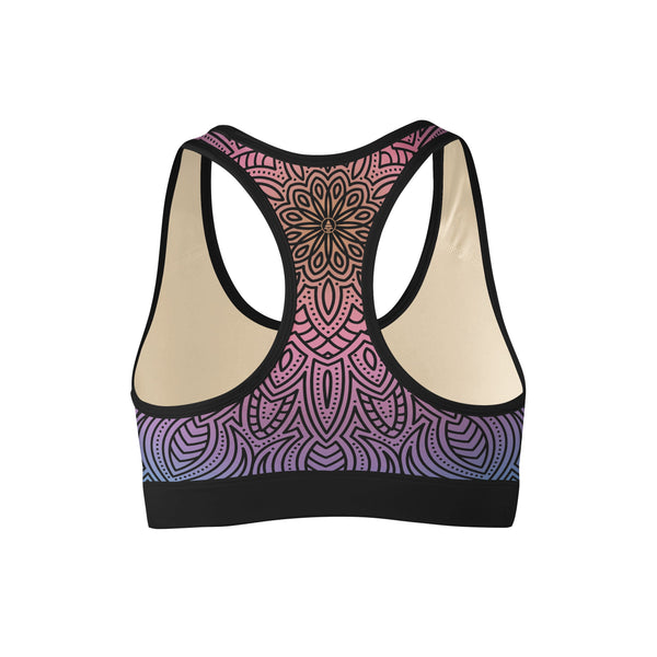 Fluorescent Mandala Sports Bra - Women's Top for Yoga, Gym, Dance
