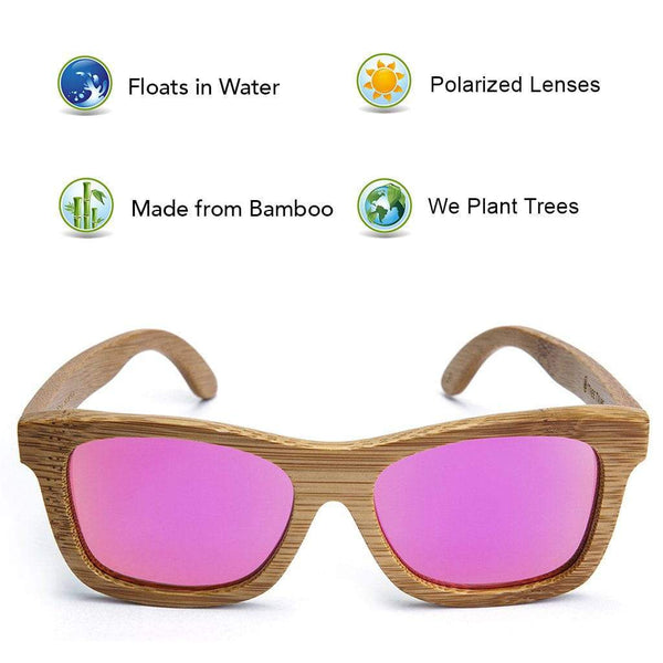 Bamboo Sunglasses Floats in Water Mirror Pink Lens