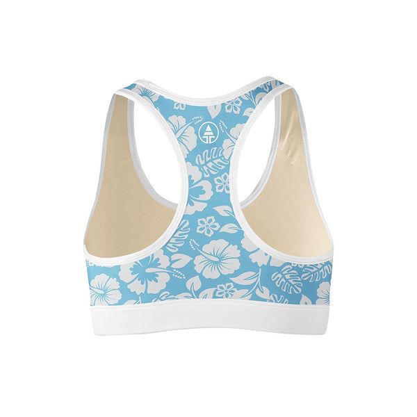 Blue Bloom Floral Sports Bra - Women's Top for Yoga, Gym, Dance
