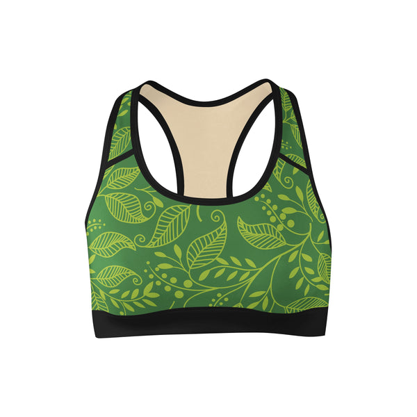 Green Leaf Sports Bra - Nature Inspired Women's Tops for Yoga, Gym, Run
