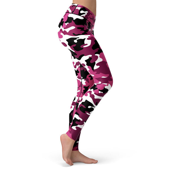 Yoganastix Eco-friendly Pink Snake & Camo Feathers leggings - REVERSIBLE