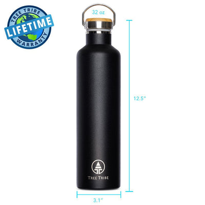 Black 1 Liter Water Bottle (34 oz)  -  Reusable Bottle