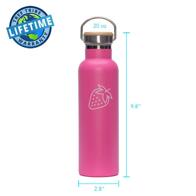 Pink Strawberry Water Bottle (20 oz)  -  Reusable Bottle