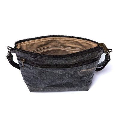 Leaf Leather Shoulder Bag - Black