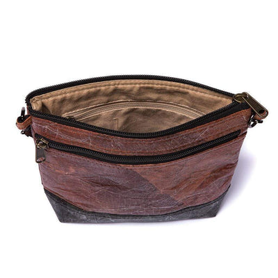 Leaf Leather Shoulder Bag - Brown / Black