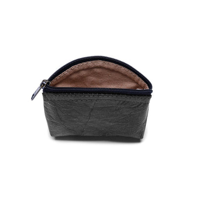 Leaf Leather Coin Bag - Black