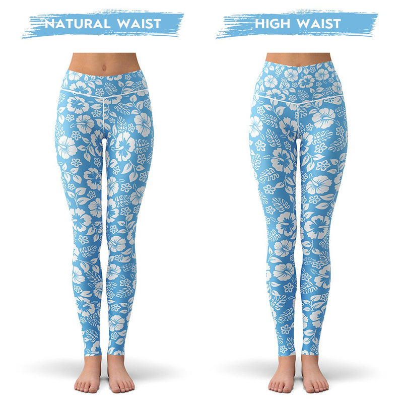 Women's Active Blue Floral Print Workout Leggings. (6 Pack)  (7308180)