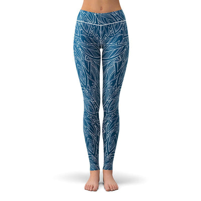 Blue Feather Leggings  -  Yoga Pants