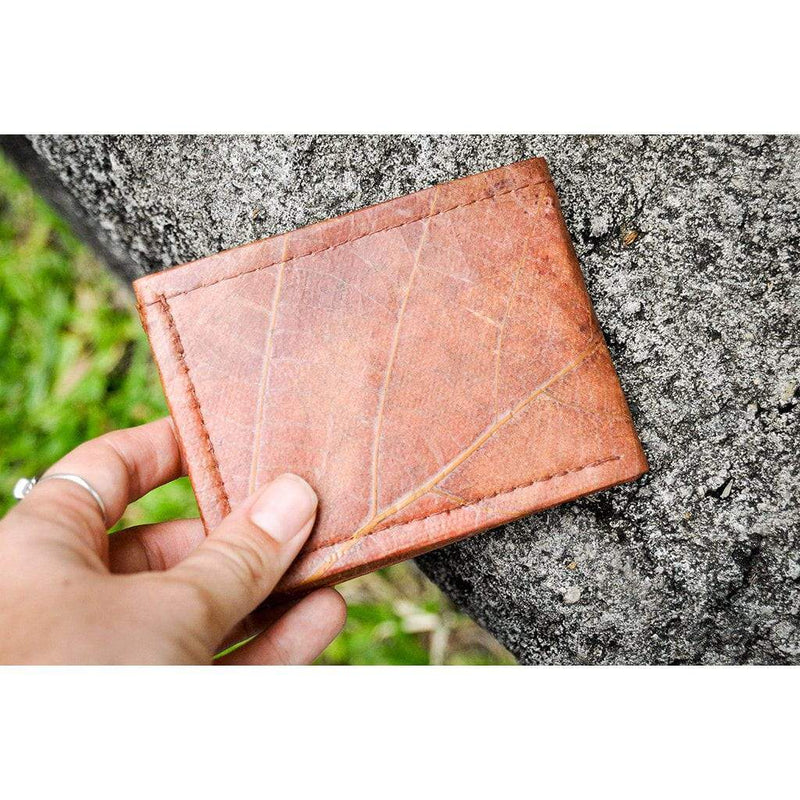 Men's Brown Wallet - Leaf Leather Handmade Bifold Design