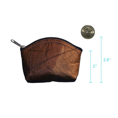 Leaf Leather Coin Bag - Brown