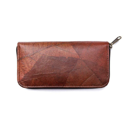 Leaf Leather Long Wallet - Brown
