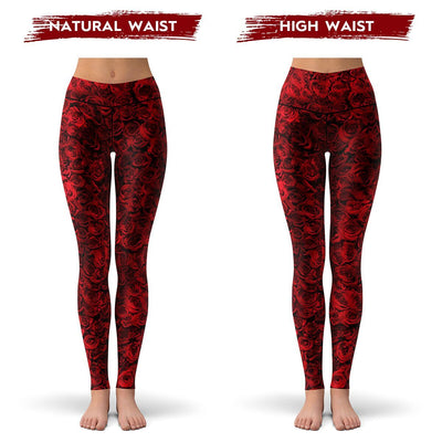 Women's Leggings Red Roses Printed Workout Pants – YOGAHAREM