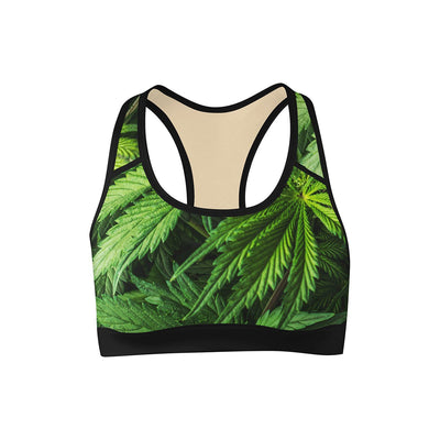 pot leaf marijuana sports bra - front view