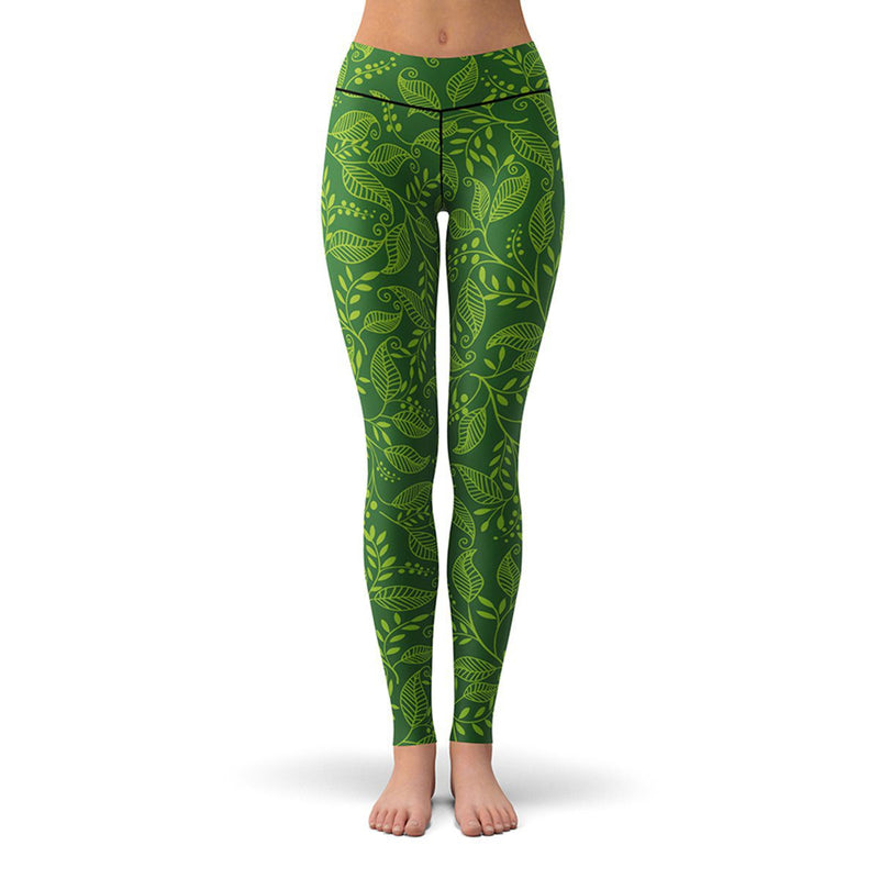 Women Printing leggins Galaxy leggings for women Green Leaf
