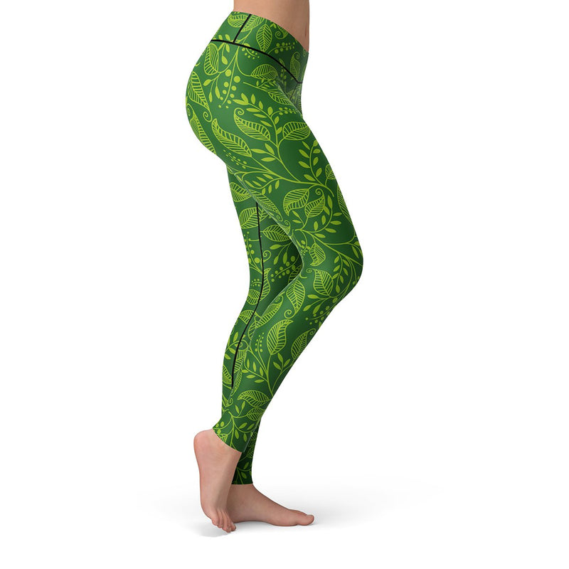 Green Leaf Leggings for Hiking, Gym, Running, Yoga, Chillin