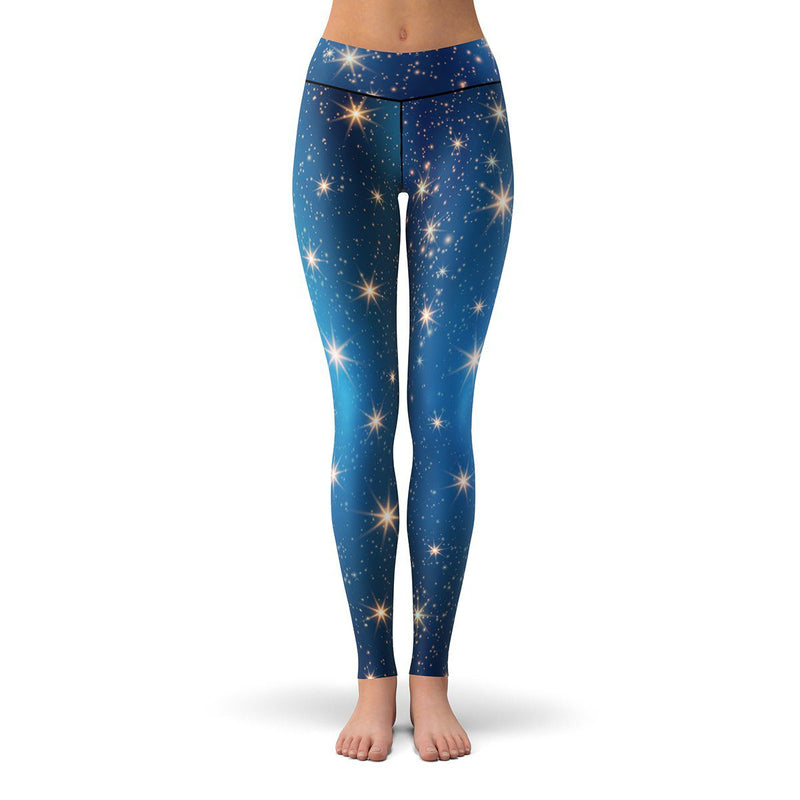 Mystic Forest Green Galaxy Leggings, Celestial Tree Print Yoga Pants,  Outdoor Hiking Clothes Women, Size XS-3XL Full Length Capri High Waist 