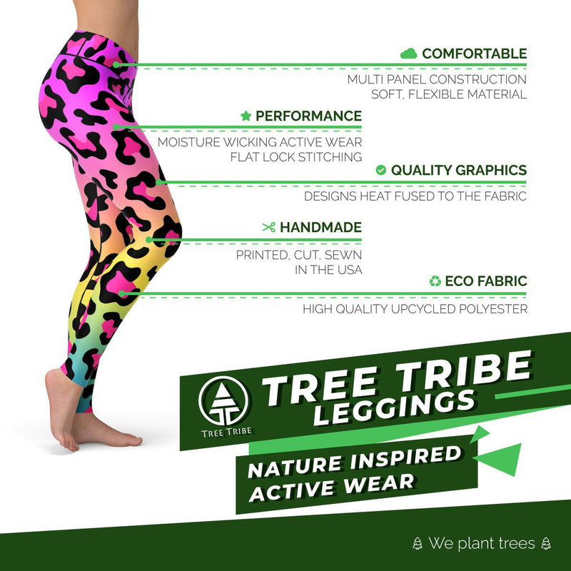 Mid Rise Animal Print Athletic Leggings, Neon Cheetah and Leopard Pattern  Performance Workout Tights, Designer Gym Wear for Women 