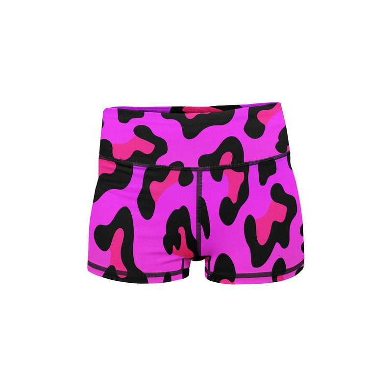 Animal Print Yoga Shorts with Pink Lace Fold Over Top