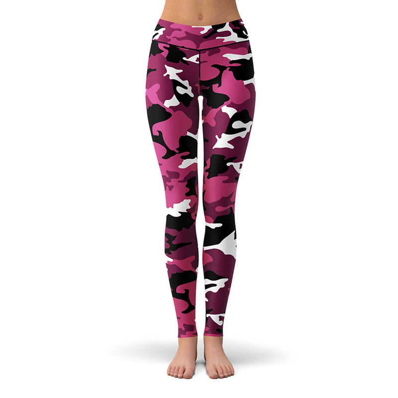 Women's Active Pink Camouflage Workout Capri Leggings. • High rise