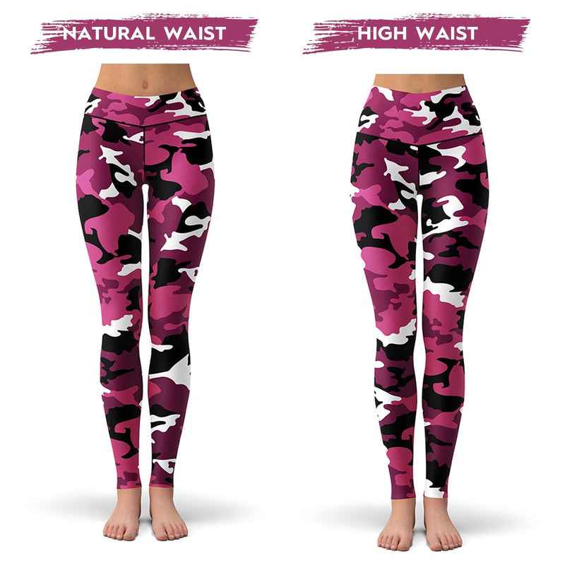 Women's Active Plus Size Pink Camouflage Workout Leggings. • High rise  waistband features hidden pocket for phone or other loose items • Pink  camouflage print • 4 way stretch for a move