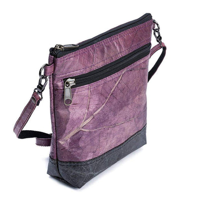 Leaf Leather Shoulder Bag - Purple