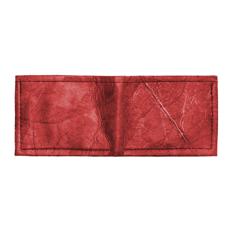 Red Leaf Leather Wallet - Bifold Slim Design - Handmade from Leaves