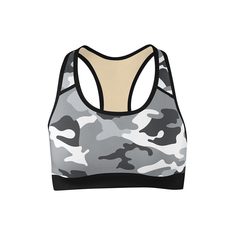 Snow Camo Sports Bra - Women's Active Tops for Yoga, Gym, Running