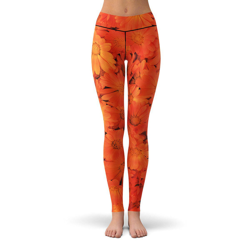 Orange Flower Leggings  Nature Inspired Active Wear Tights