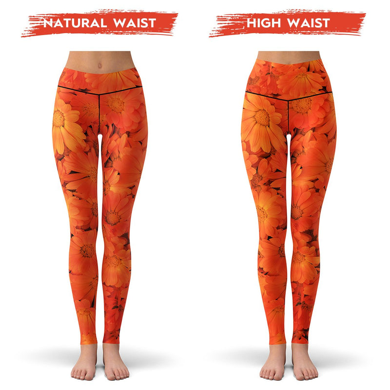 Orange Flower Leggings  Nature Inspired Active Wear Tights