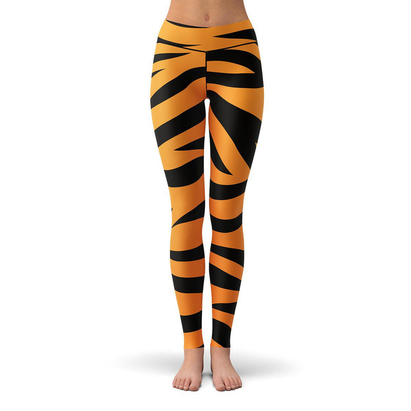 Orange Tiger Plus Size Leggings, Animal Stripe Print Women's Yoga Pants-Made  in USA/EU