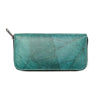Leaf Leather Long Wallet - Turquoise