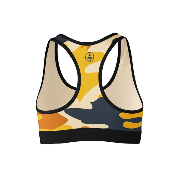 Women Neon Yellow & Black Camouflage Print X-Back Sports Bra